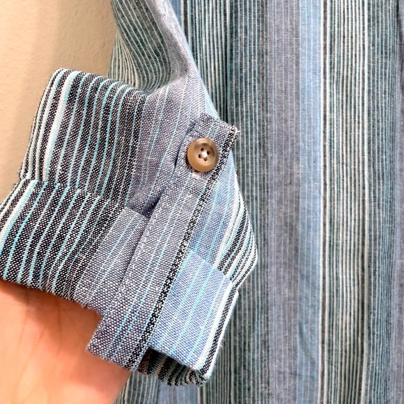 Banjara Womens Blue Striped Linen Rayon Open Front Blazer Cardigan Size Large - Picture 5 of 12